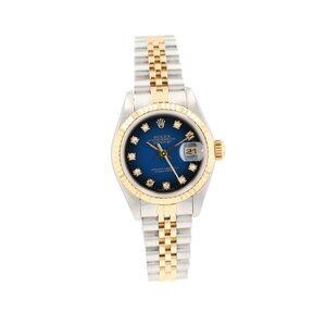 Rolex Datejust 69173 26mm Blue Vignette AM Diamond Dial Fluted Bezel Jubilee